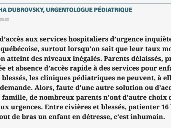 L’urgence d’agir pour nos enfants (le journal de Québec) (French)